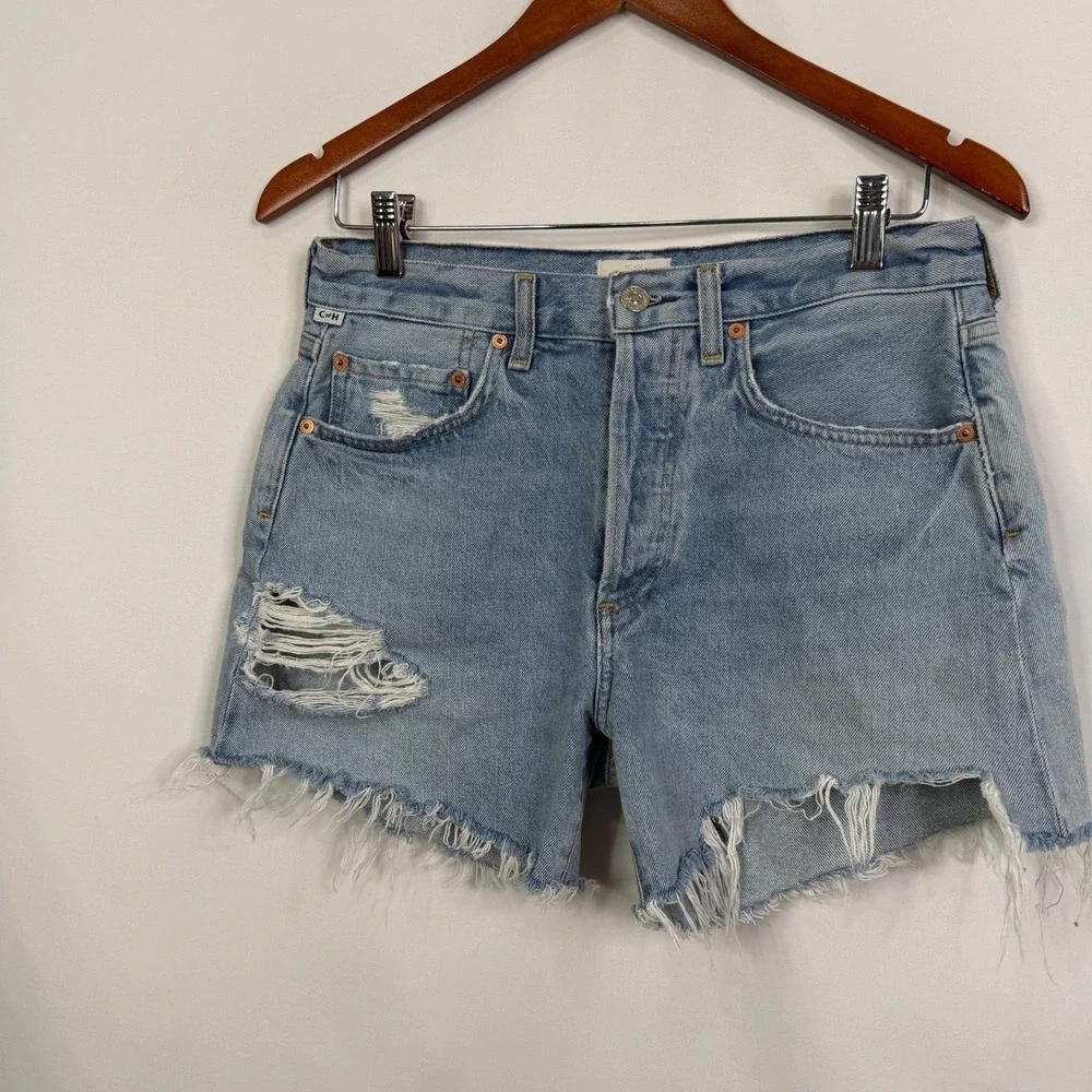 Citizens of Humanity Annabelle Long‎ Distressed Denim Shorts Light Wash 26
